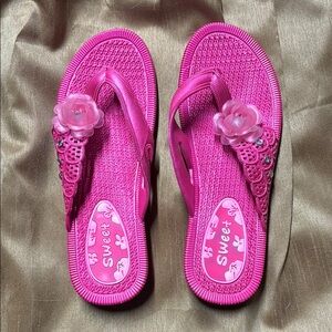 Pink Flip Flops with Flower Accents
